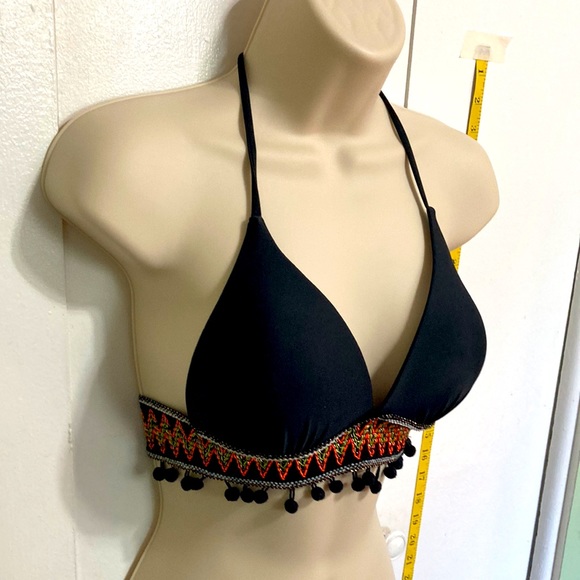 POM POM Triangle Halter Bellydance Athletic Bikini Swimsuit Top Womens Medium - Picture 4 of 13